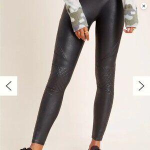 Spanx Quilted Faux Leather Leggings, Black, Size Medium